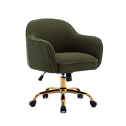 Velvet Upholstered Office Chair with Gold Wheels - Ergonomic Swivel Desk Chair