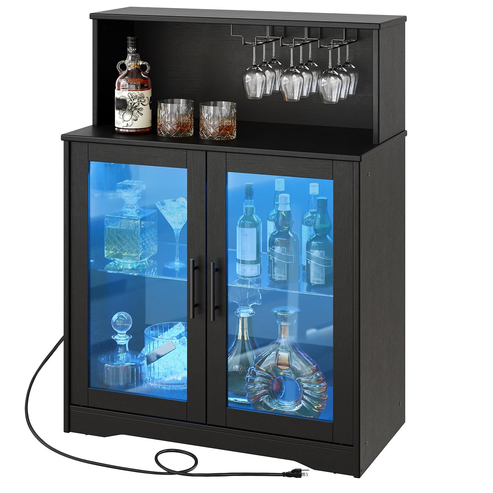 Wine Bar Cabinet with LED Light and Power Outlets