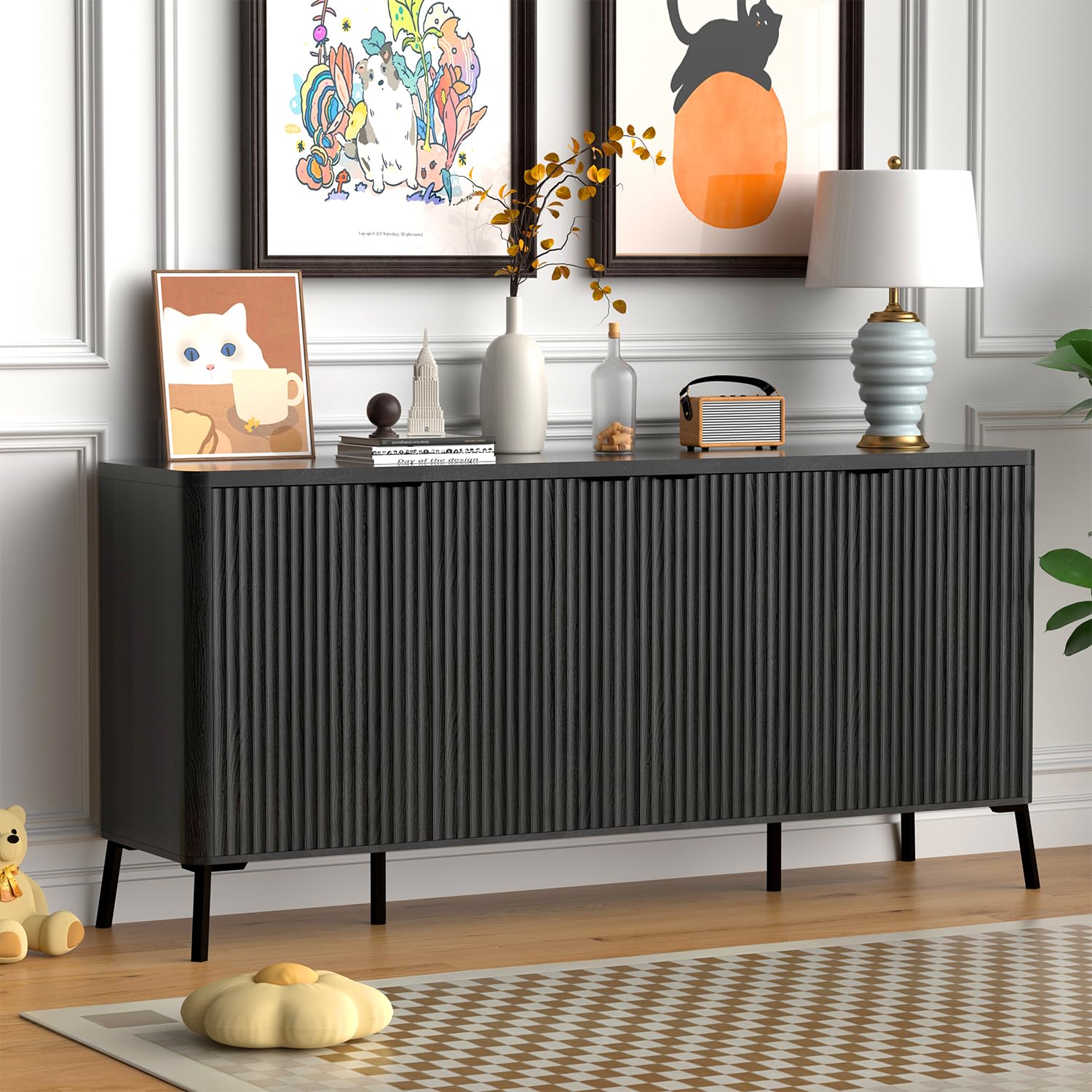 63" Fluted Sideboard Cabinet with Storage
