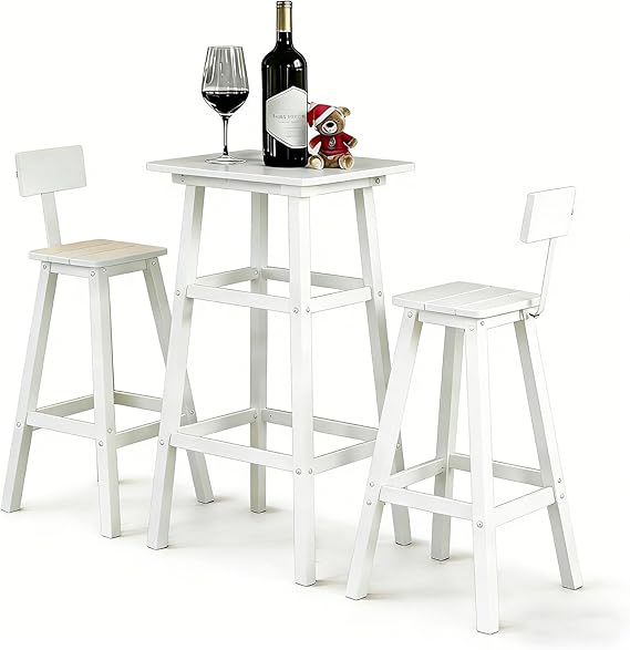 Round Bar Height Patio Table with Wood-Like Top