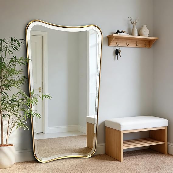Wavy Bathroom Mirror 36x24 Inch Black Metal Frame
