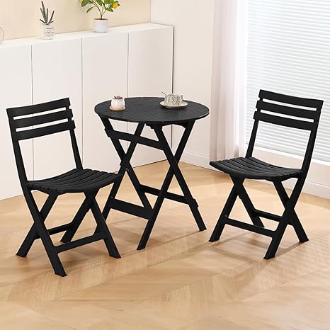 3 Piece Foldable Patio Bistro Set with Round Table
