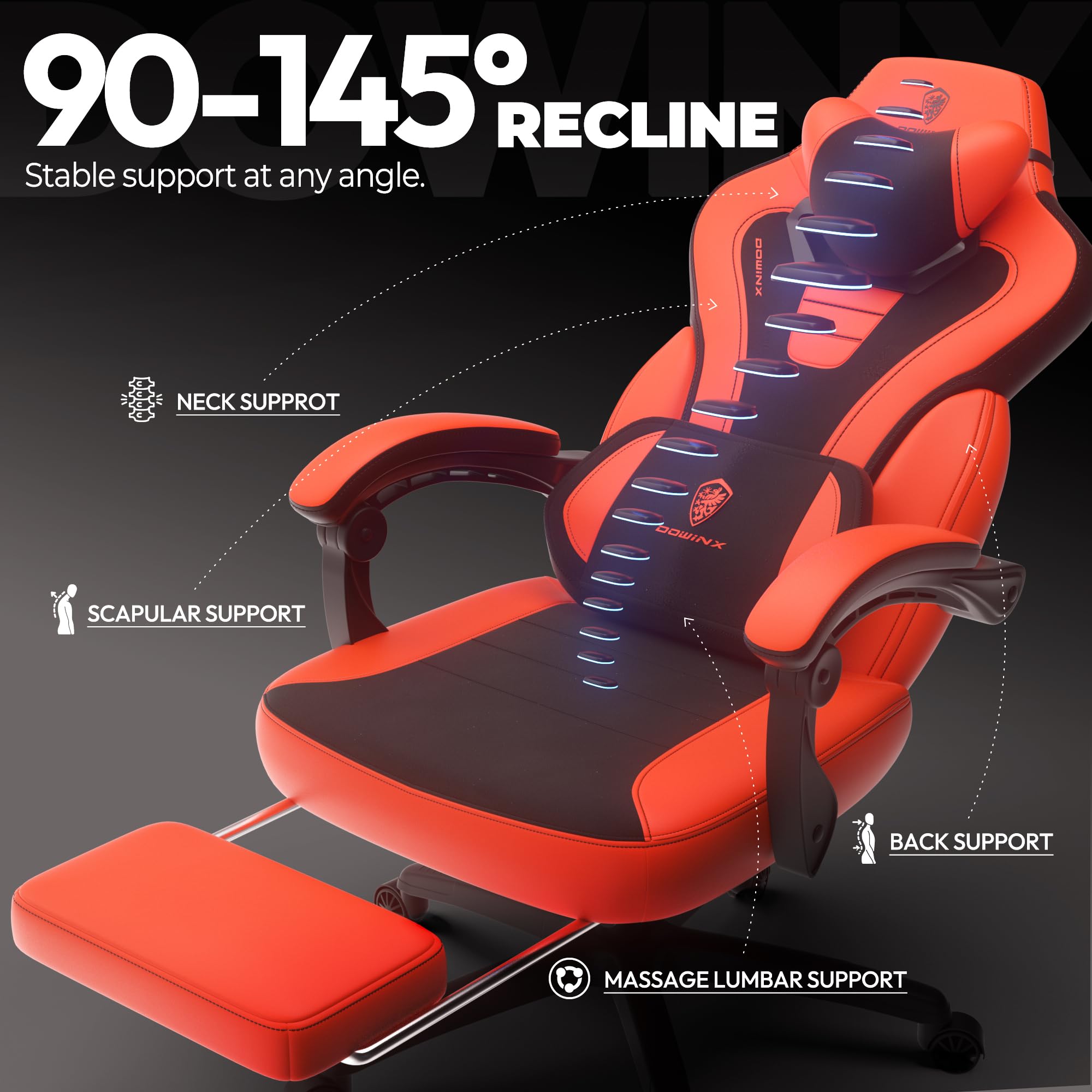 Gaming Chair with Footrest and Massage Support