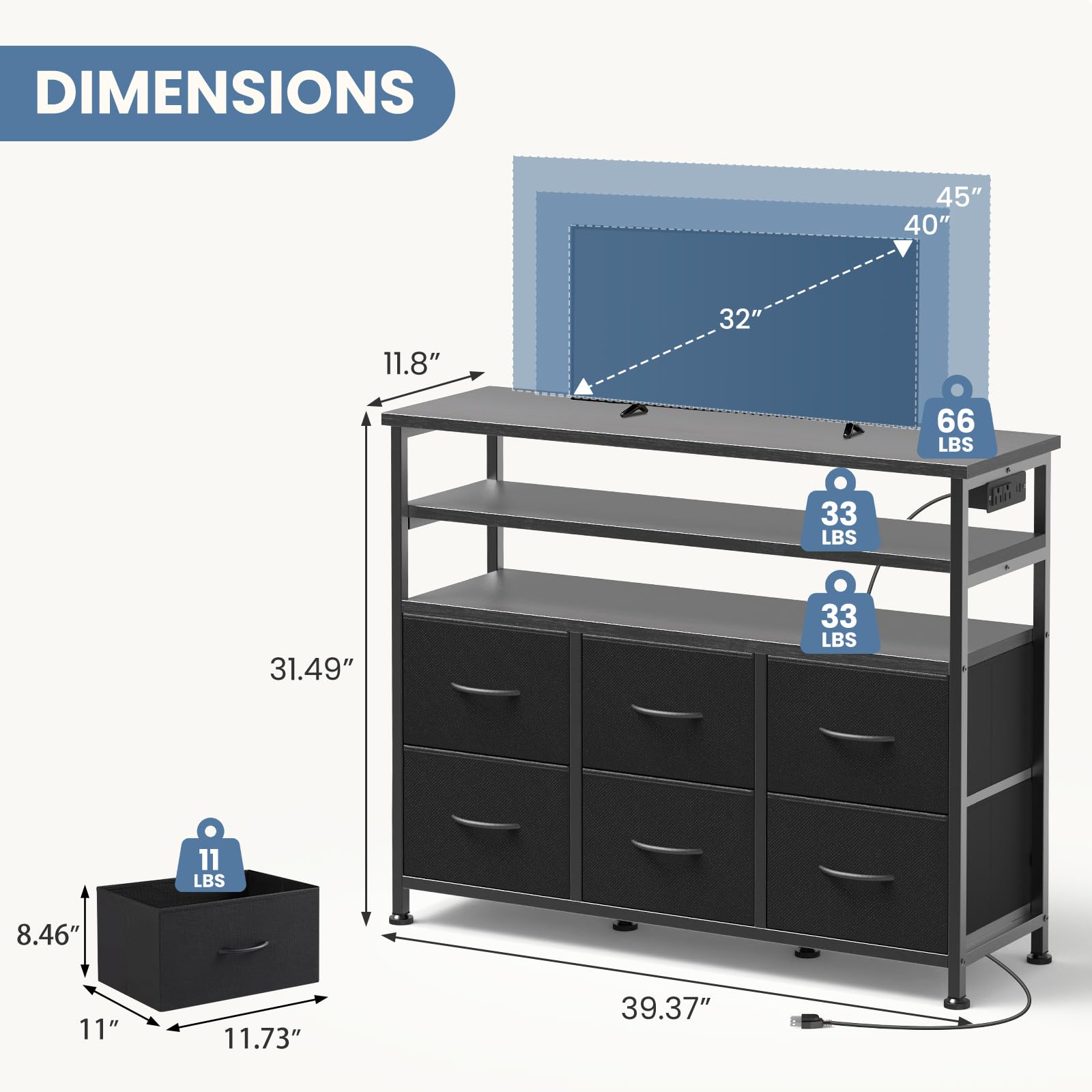 TV Stand with LED Lights and Charging Station