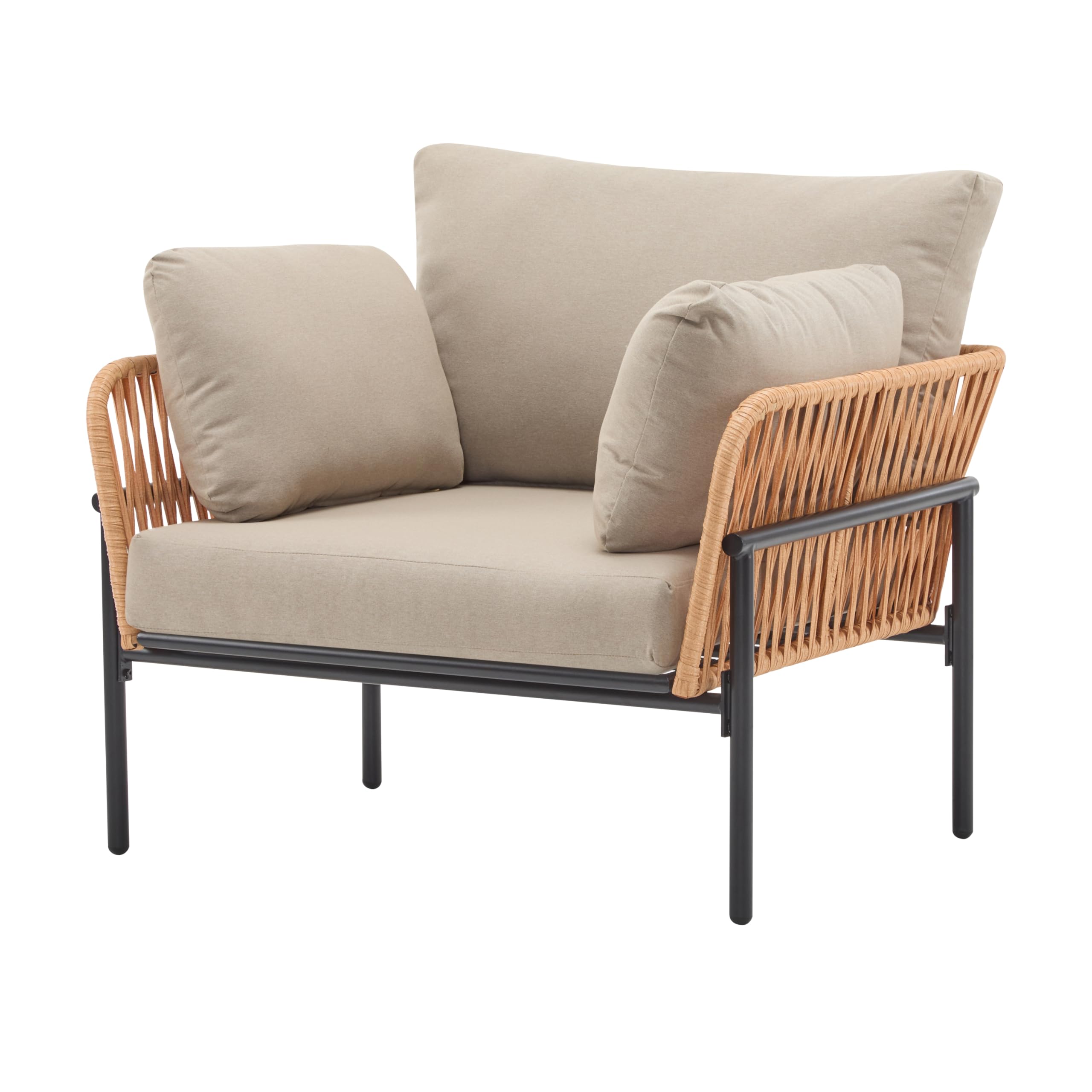 Modern Iron Lounge Chair with Rope Weave Design and Cushions