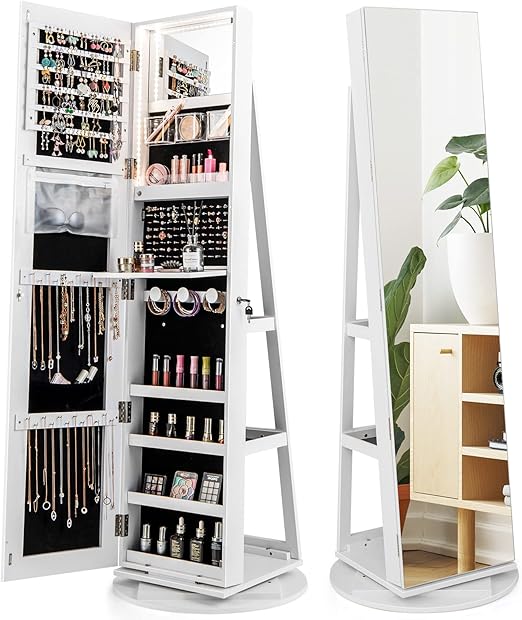 360° Swivel Jewelry Armoire with Full Length Mirror