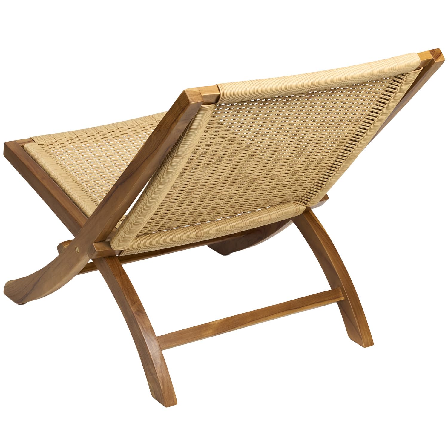Teak Rattan Lounge Chair - Foldable Handcrafted Solid Wood Accent Chair