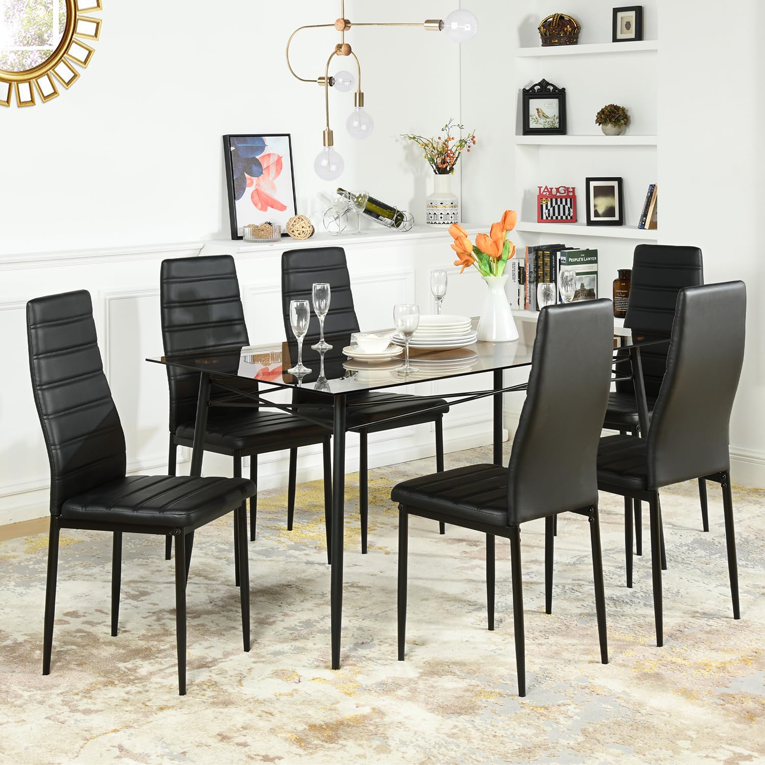 Set of 6 Faux Leather Dining Chairs with High Back