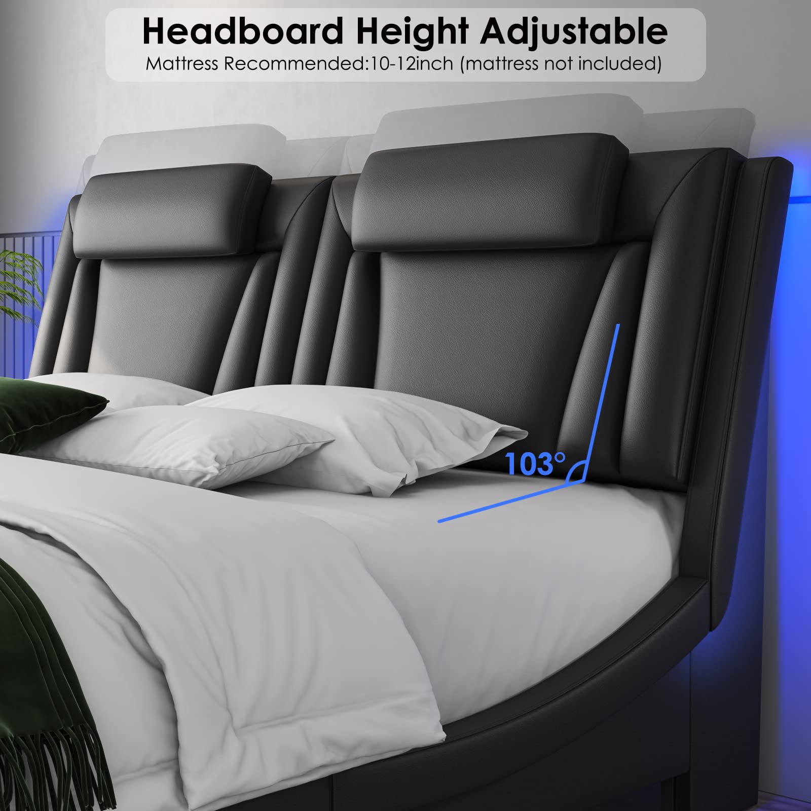 Modern Upholstered Platform Bed Frame with Adjustable LED Headboard - Queen