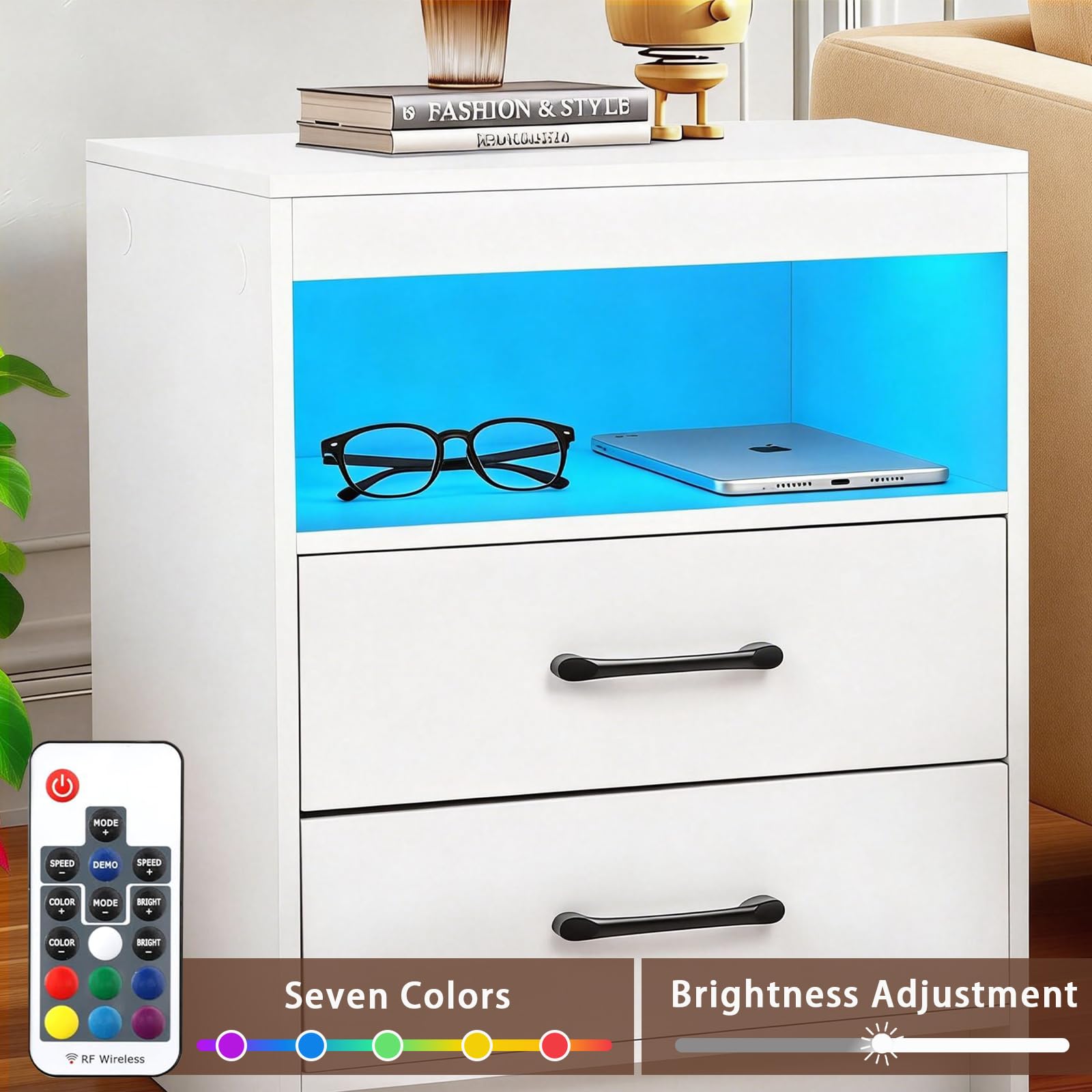 LED Nightstand with Charging Station