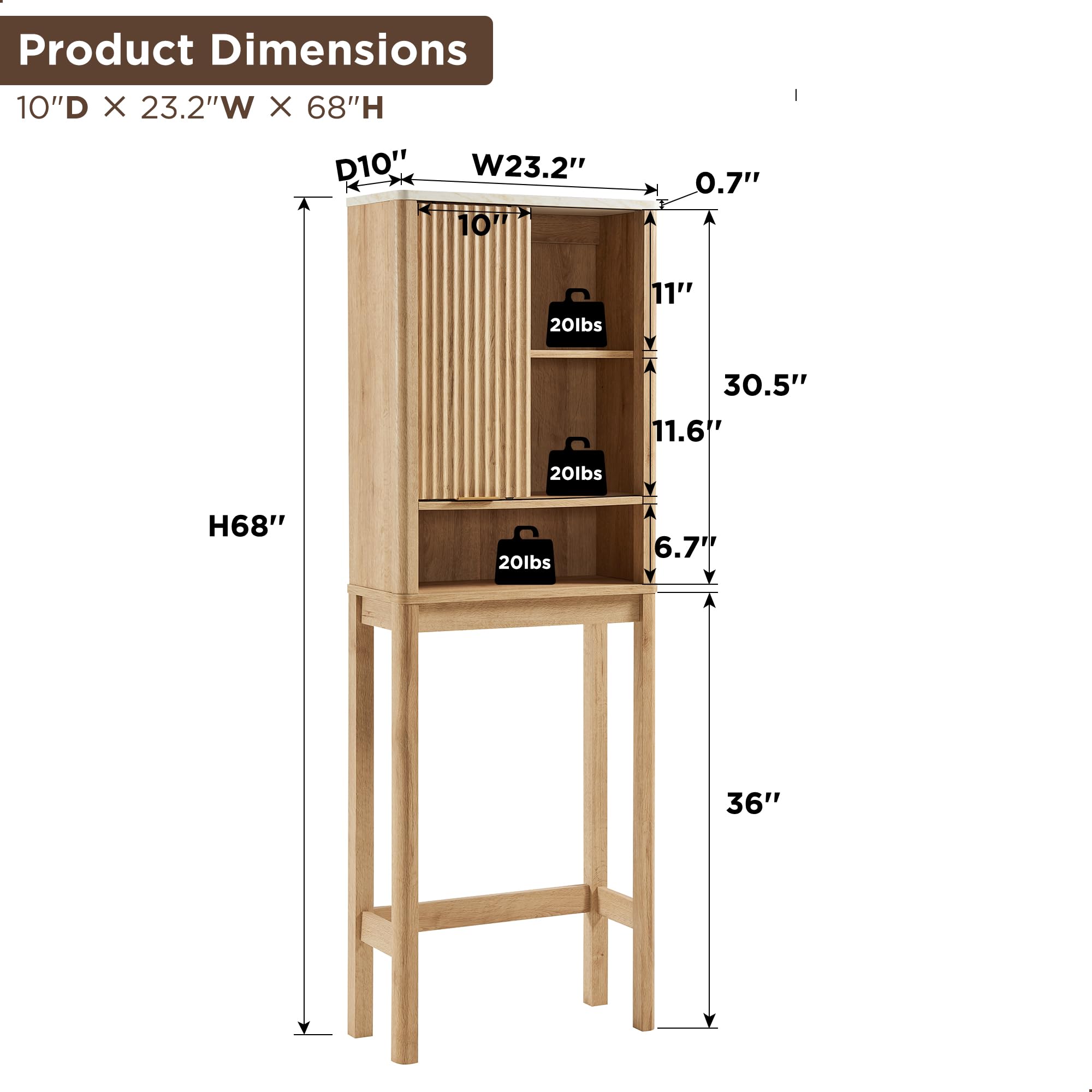 Over The Toilet Storage Cabinet with Fluted Sliding Door