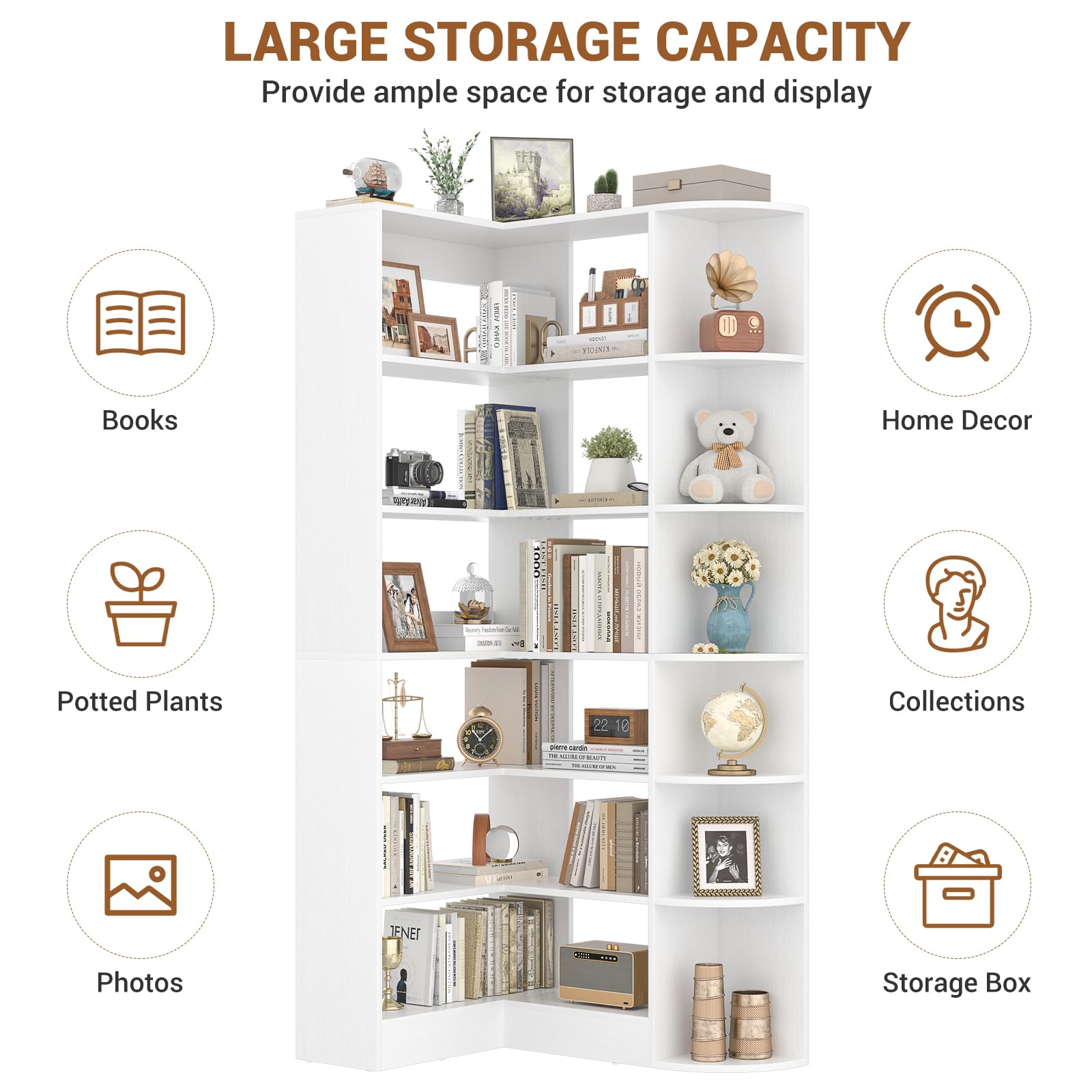 7-Tier Corner Bookshelf with Baffle