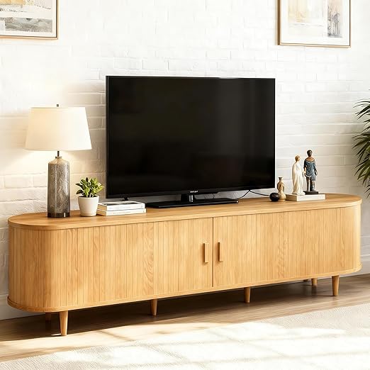 70" Mid Century Modern TV Stand with Sliding Doors
