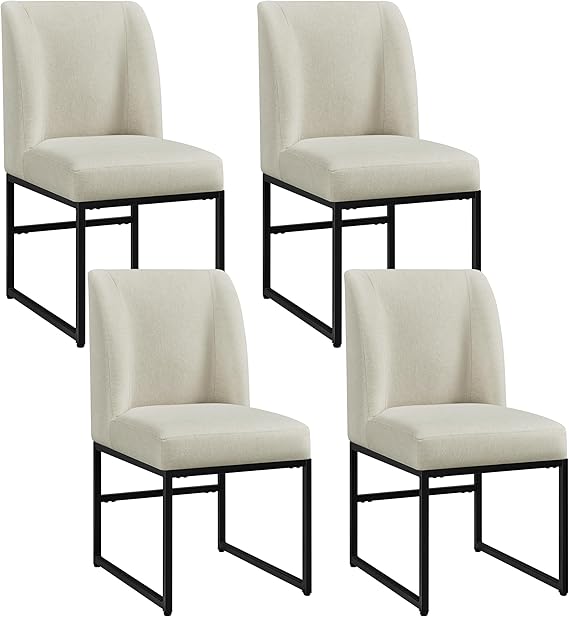 Upholstered Dining Chairs Set of 2 - Mid Back Padded Seat with Metal Legs