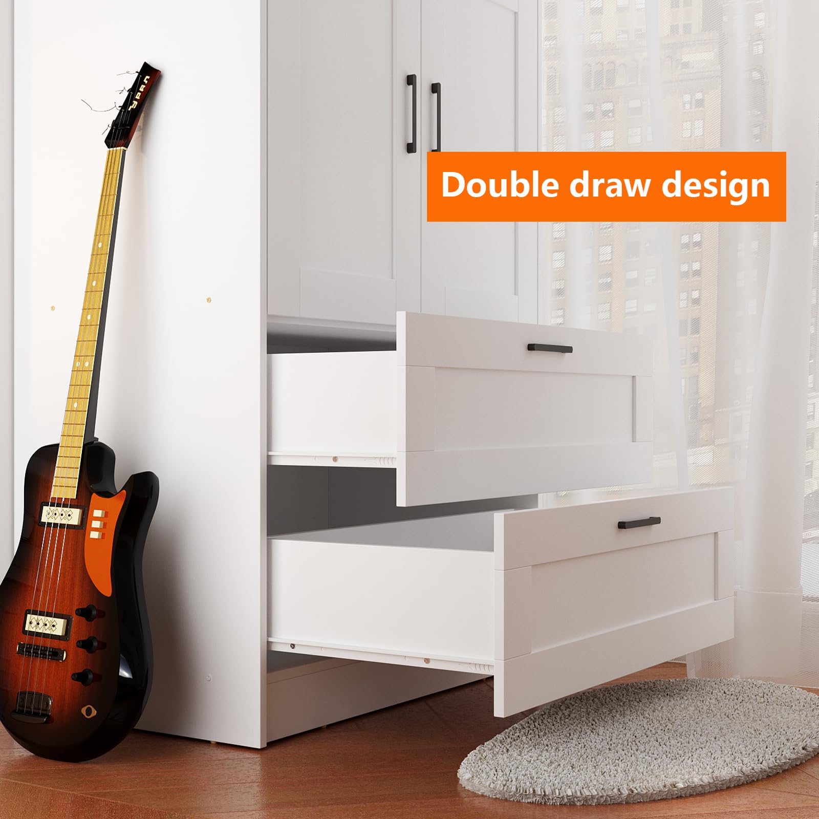 3 Door Wooden Wardrobe Closet with Shelves and Drawers