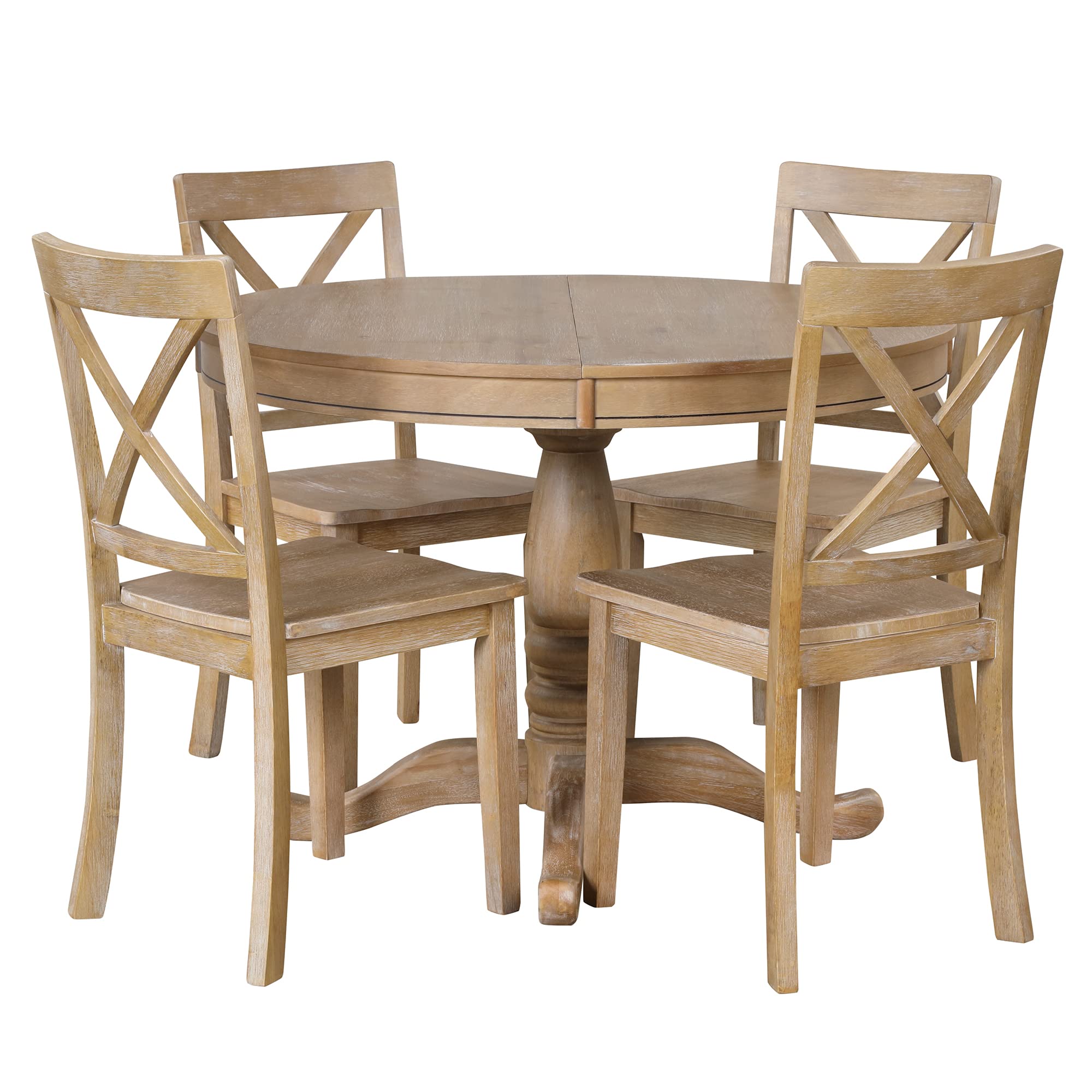 VilroCaz Modern Dining Table Set for 4, Expandable Round Dining Table and 4 Dining Chairs, Solid Wood 5 Piece Kitchen Dining Room Table Set, Home Family Breakfast Nook (Natural Wood Wash)