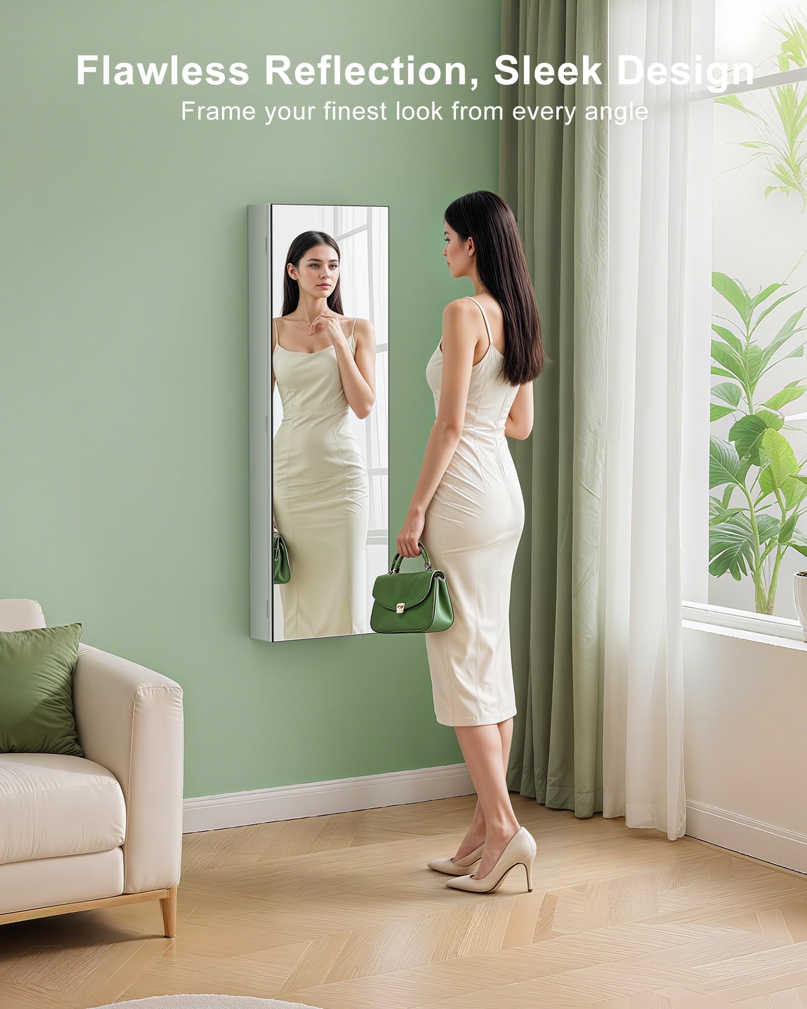 Wall Mounted Jewelry Armoire with Full Length Mirror