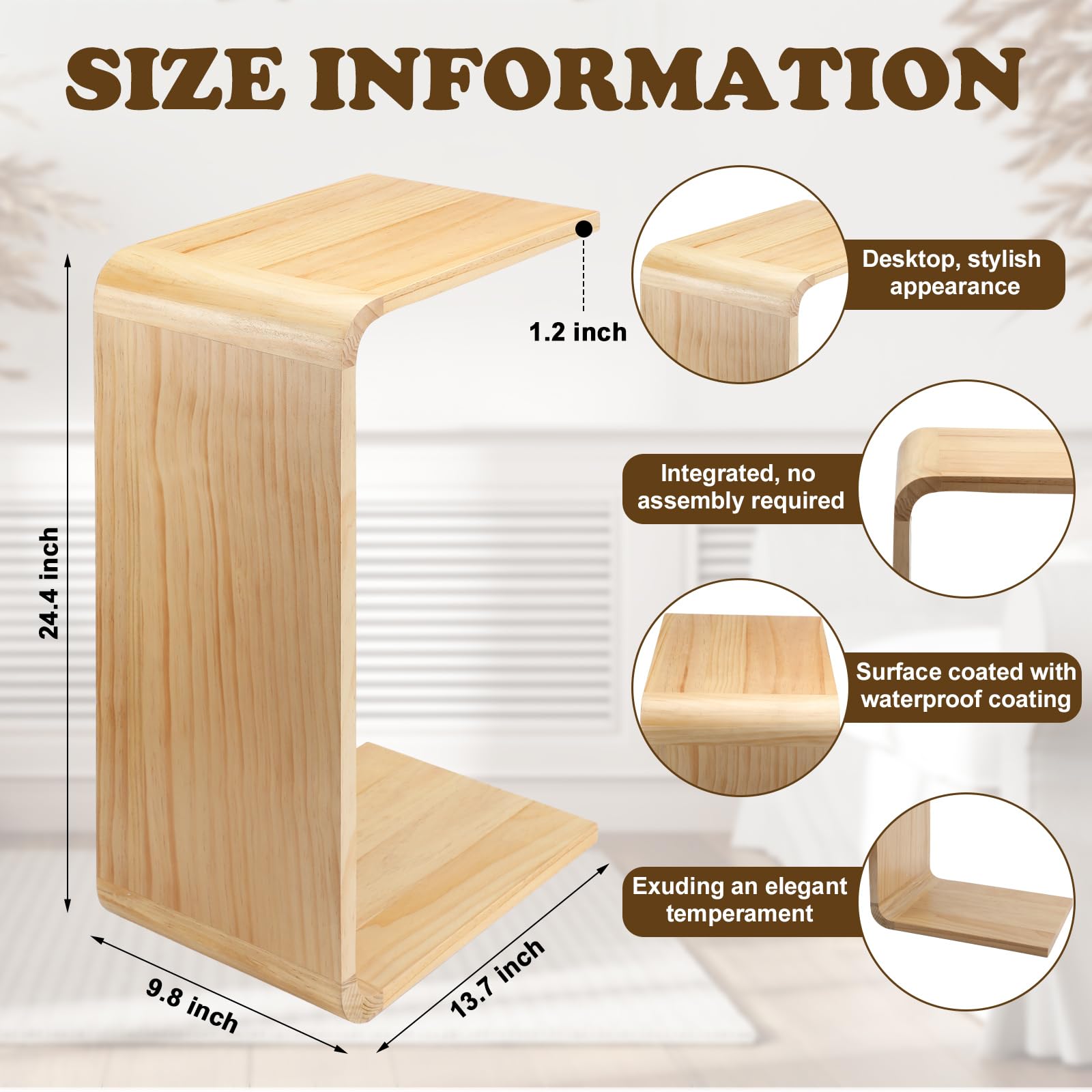 C-Shaped Solid Wood Side Table