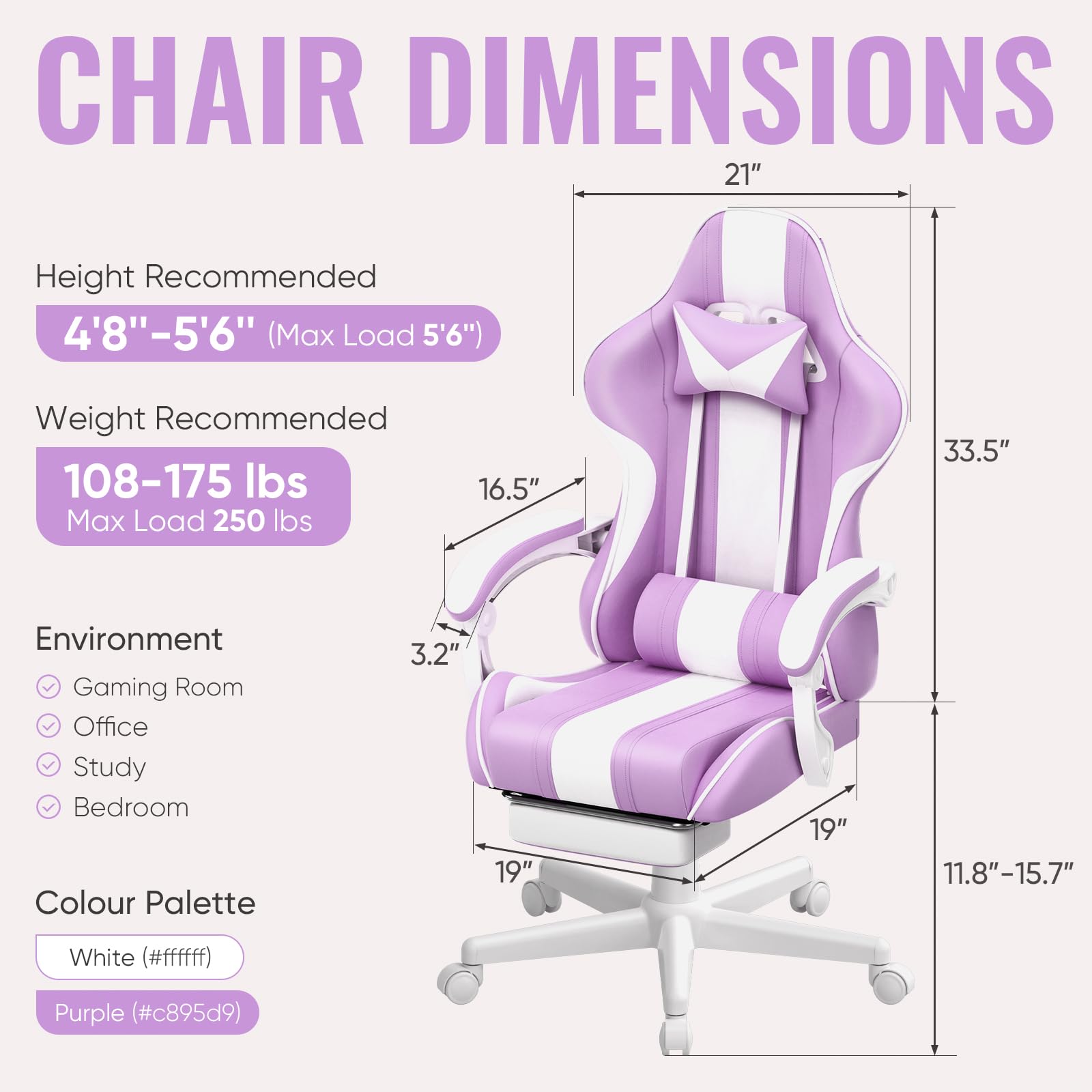 Ergonomic Gaming Chair Light Purple
