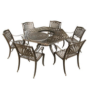 63-Inch Hexagon Outdoor Dining Set with Lazy Susan and 6 Chairs
