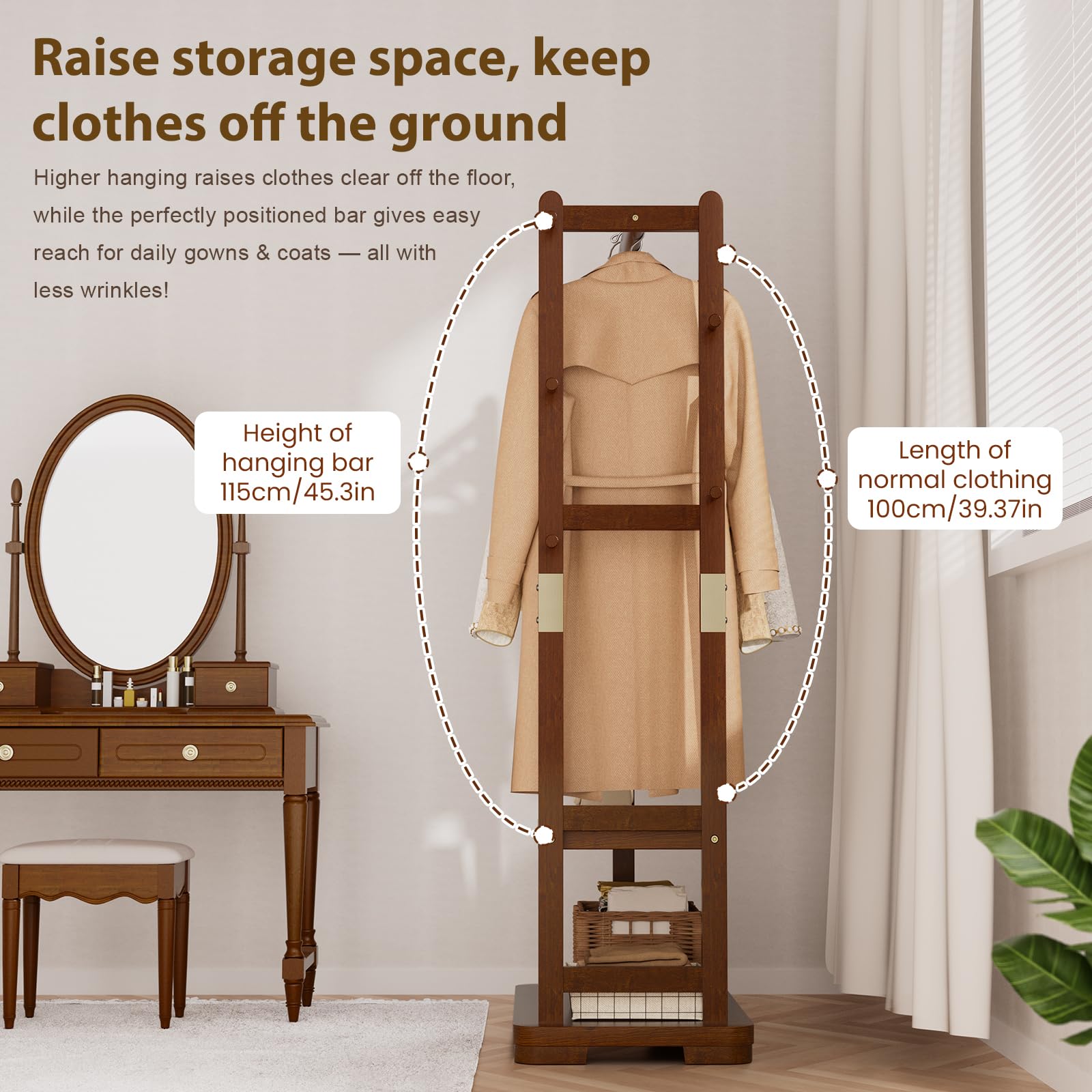 Clothes Rack with 2 Shelves and 4 Hooks