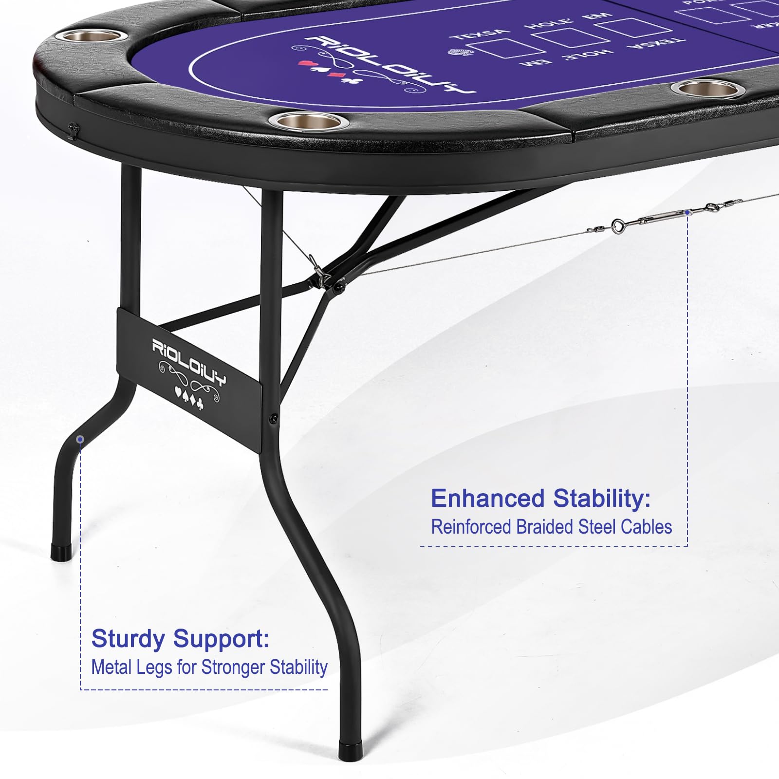 8 Player Folding Poker Table with Cup Holders