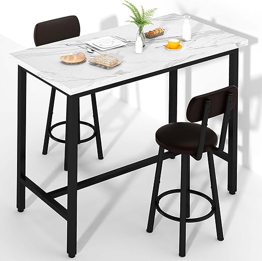 24" Square Dining Table Set for 2 with MDF Tabletop & PU Leather Chairs