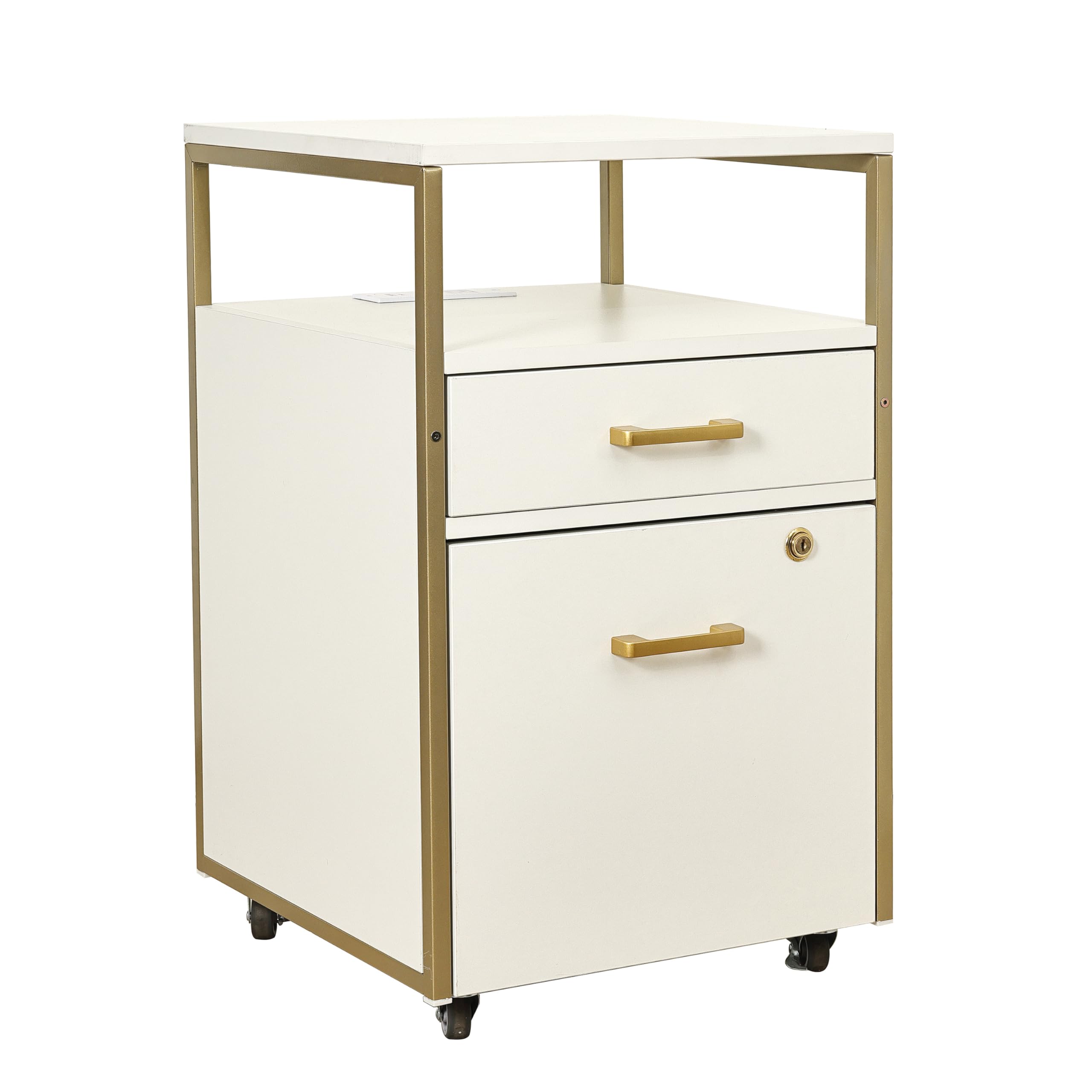 Rolling File Cabinet with Lock and USB Charging