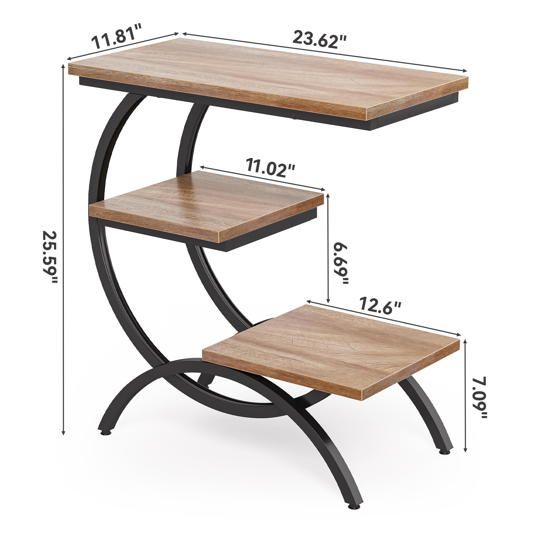 C-Shaped End Table with Storage Shelves