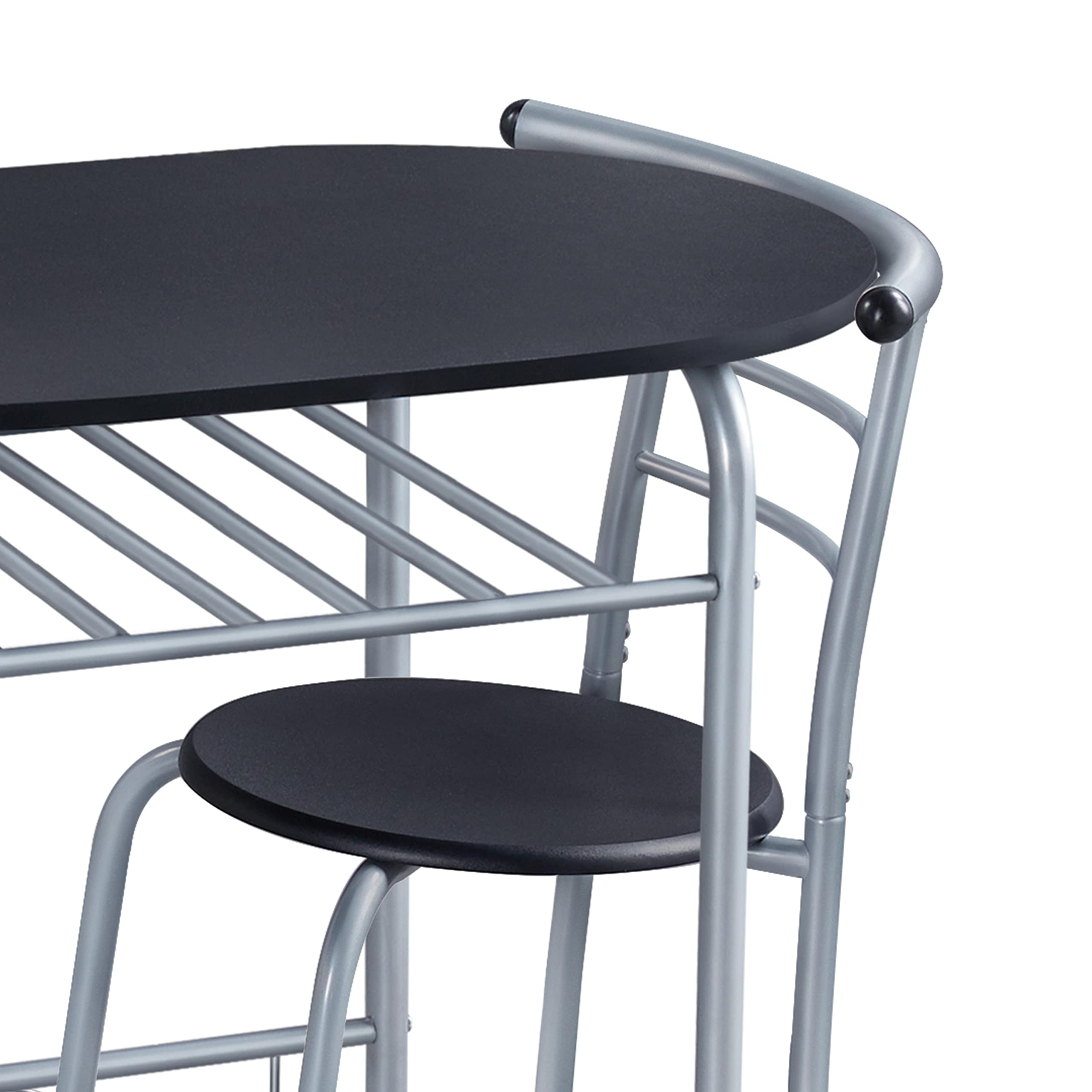 3 Piece Kitchen Dining Table Set with Storage Shelf