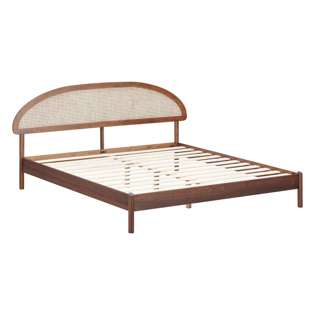 Wooden Bed Frame with Headboard and Natural Rattan King