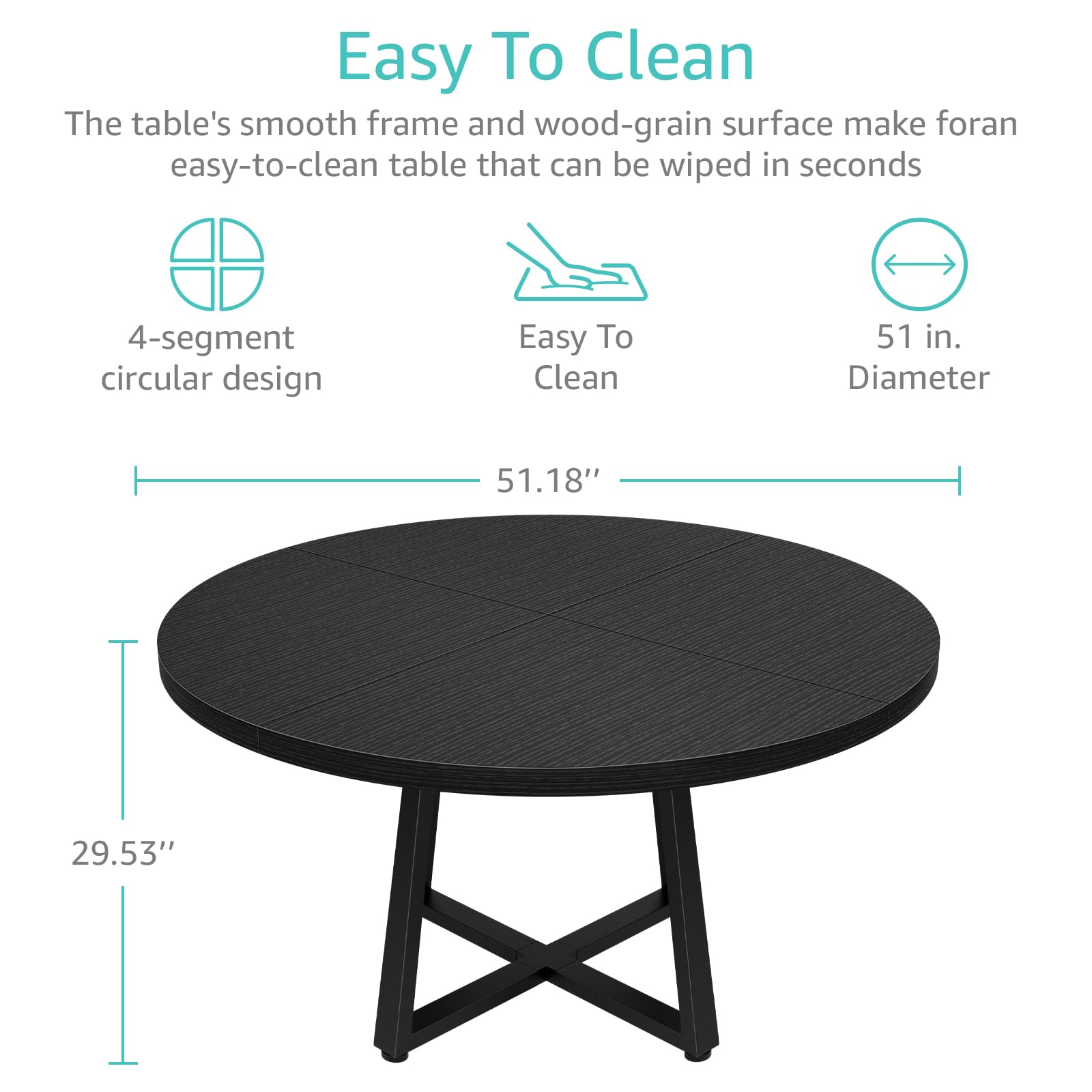 51 Inch Round Dining Table for 6