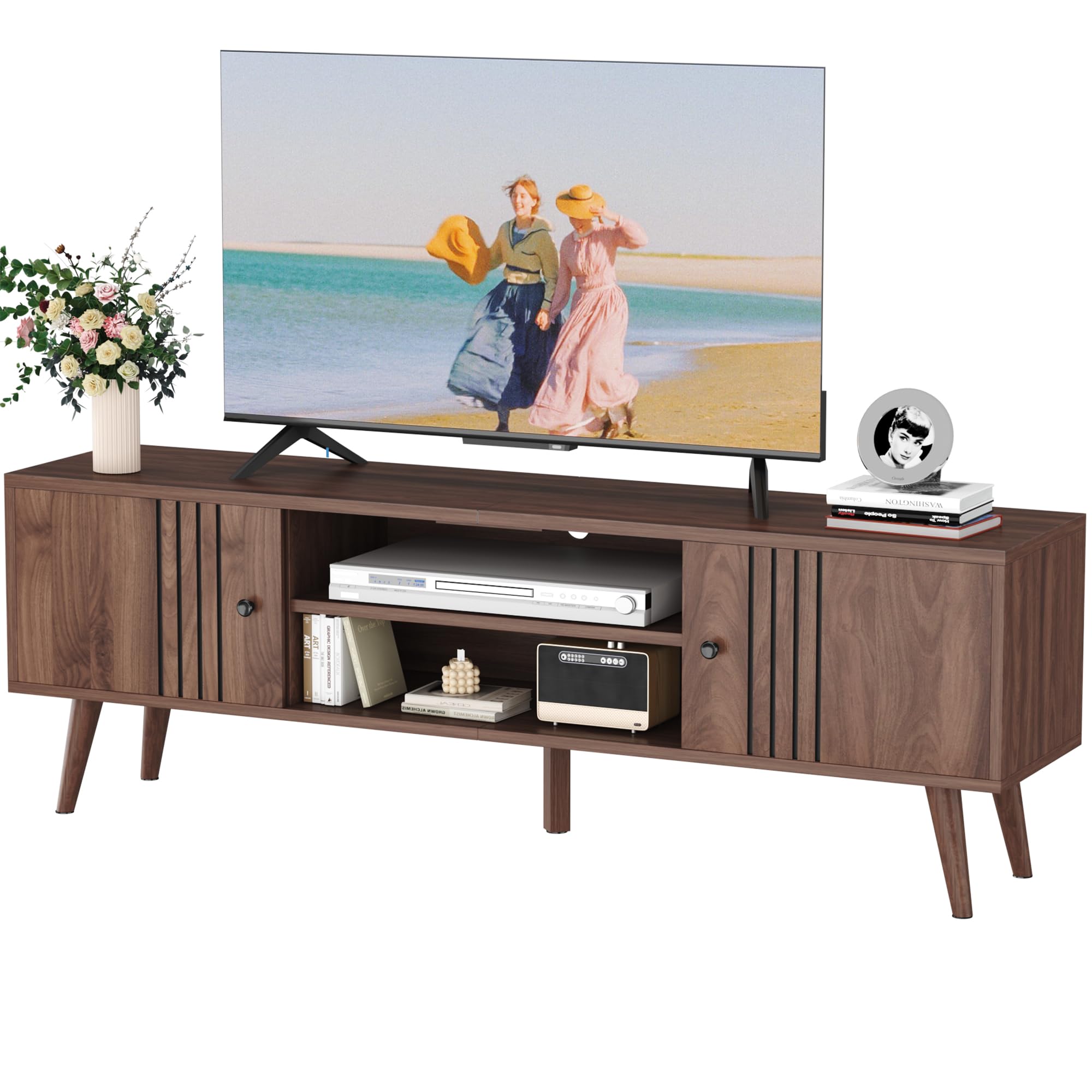 Mid-Century Modern TV Stand with Sliding Door
