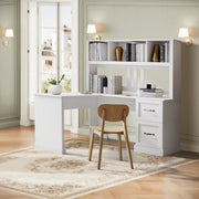 60" L-Shaped Computer Desk with Hutch and 2 Drawers