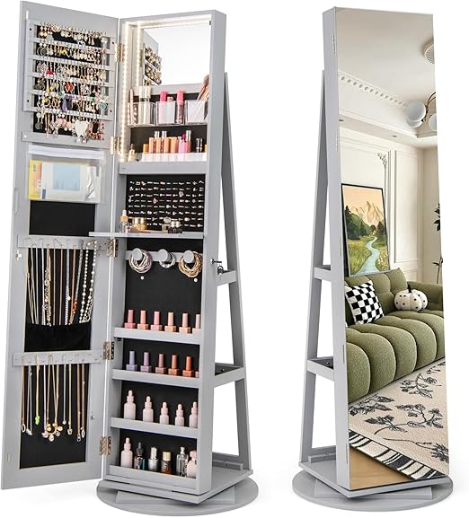 360° Swivel Jewelry Armoire with Full Length Mirror