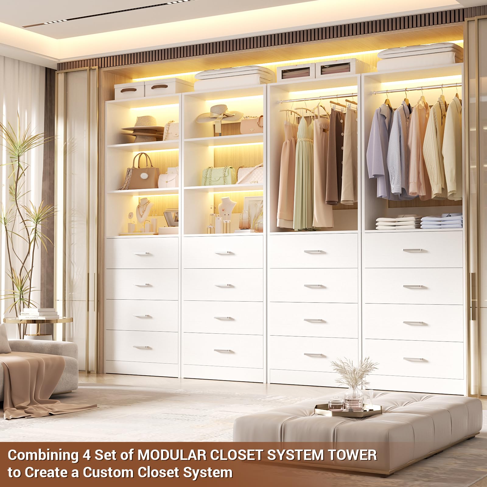 Wood Closet System with 4 Drawers - White