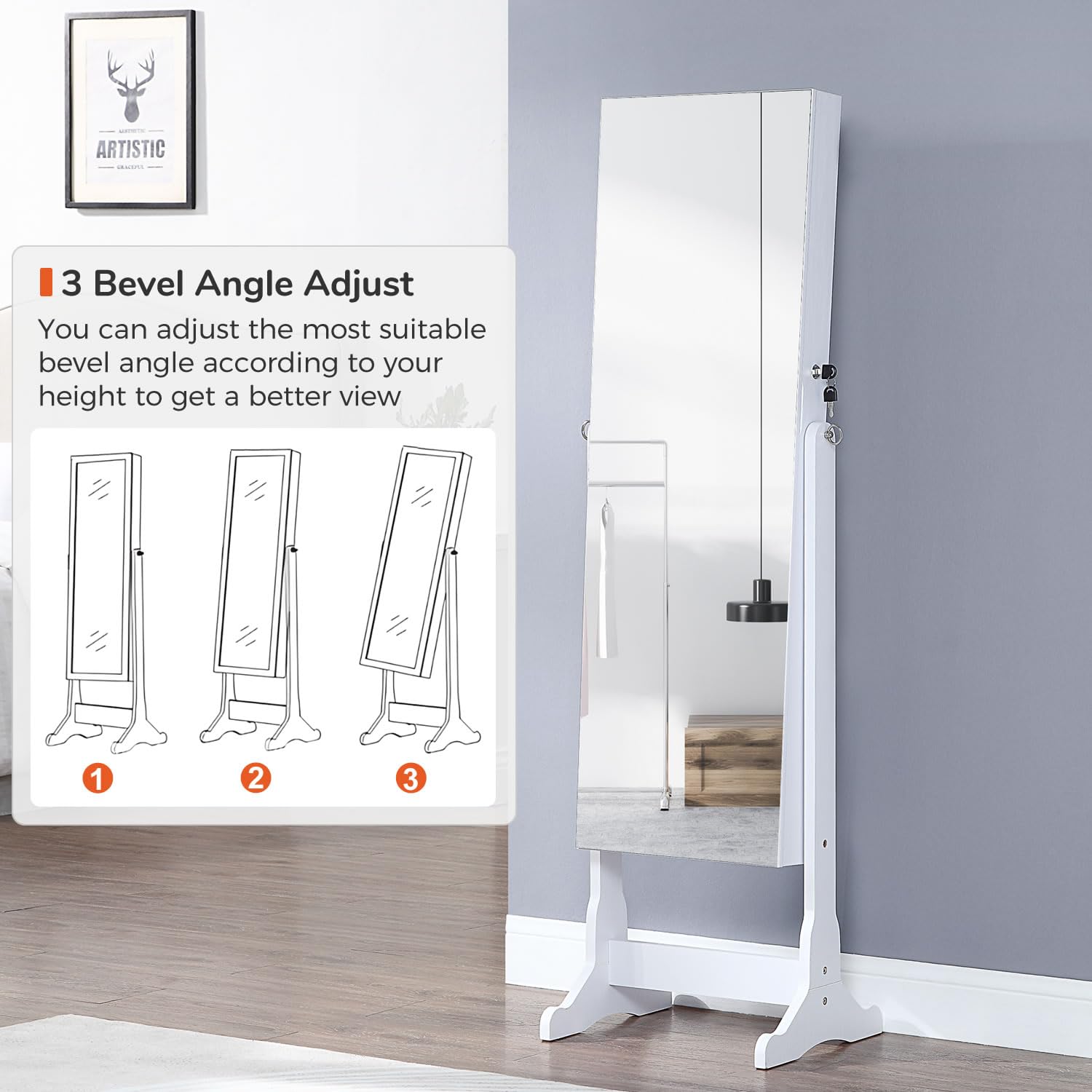 Full Length Mirror Jewelry Cabinet with LED Lights