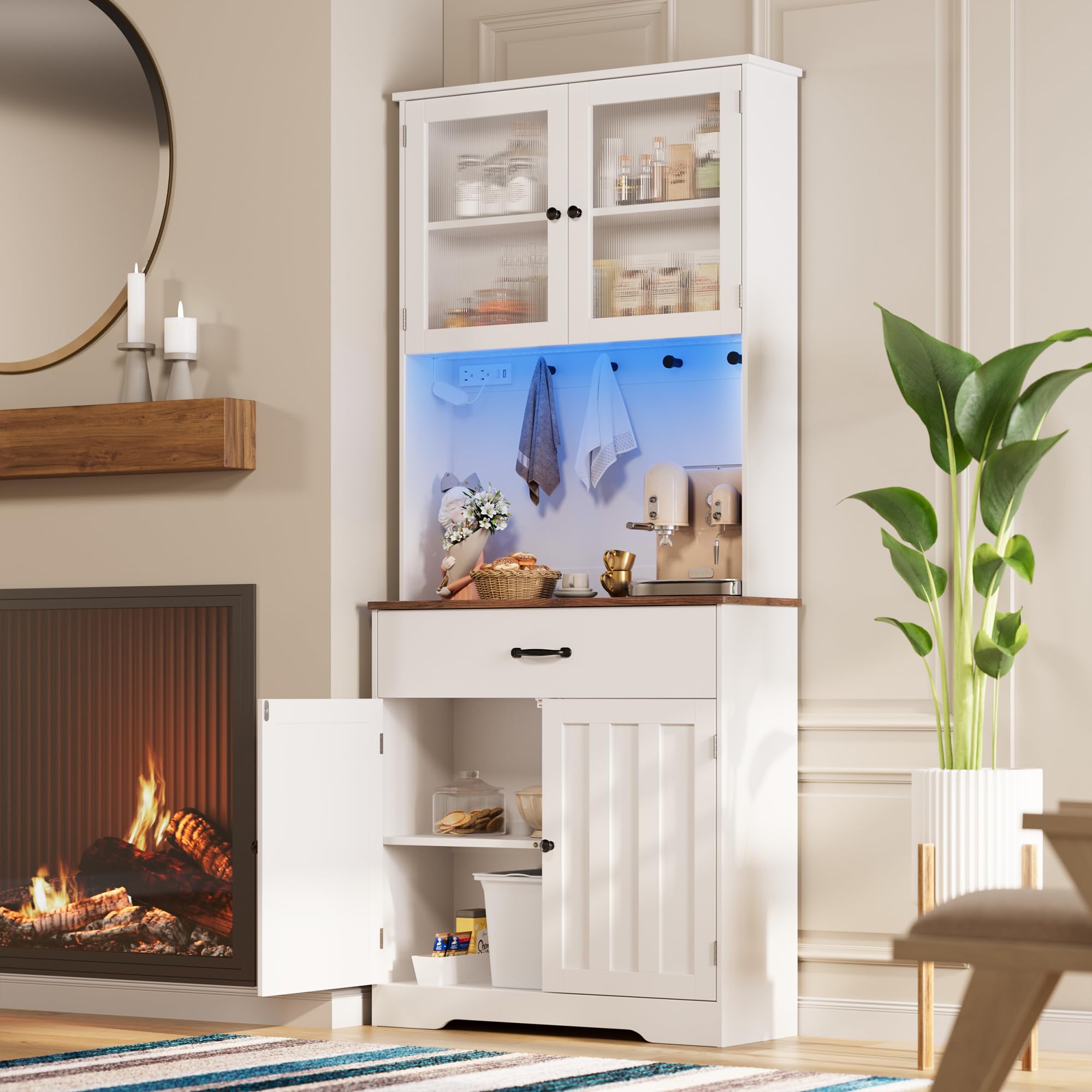71" Storage Cabinet with LED Lighting and Charging Station