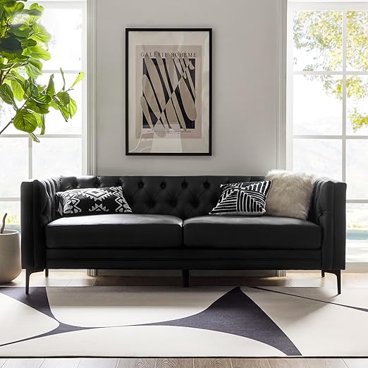 84" Faux Leather Sofa Camel