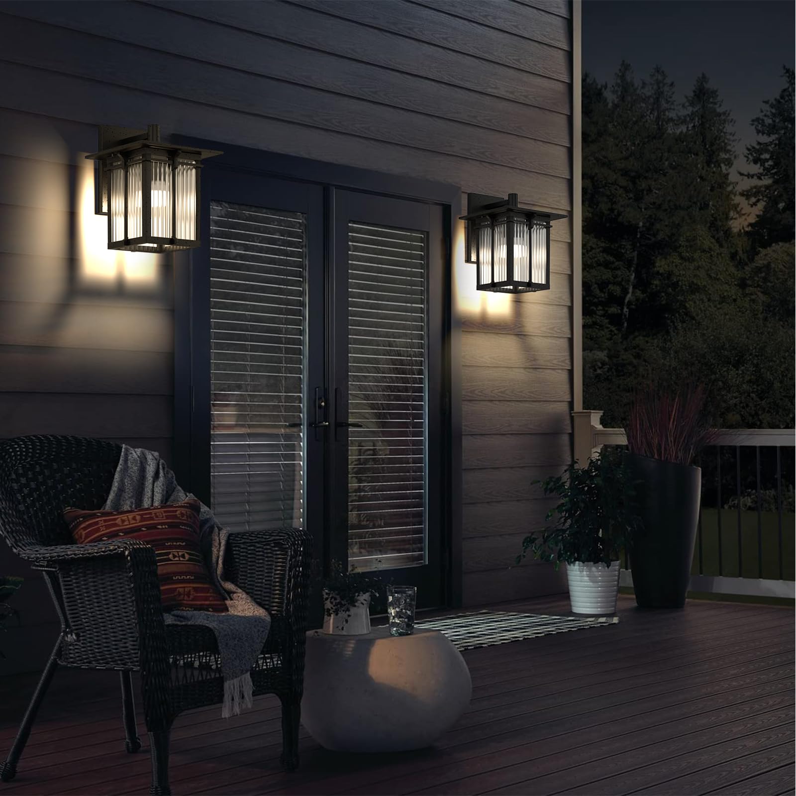 Retro Outdoor Wall Light with Ribbed Glass