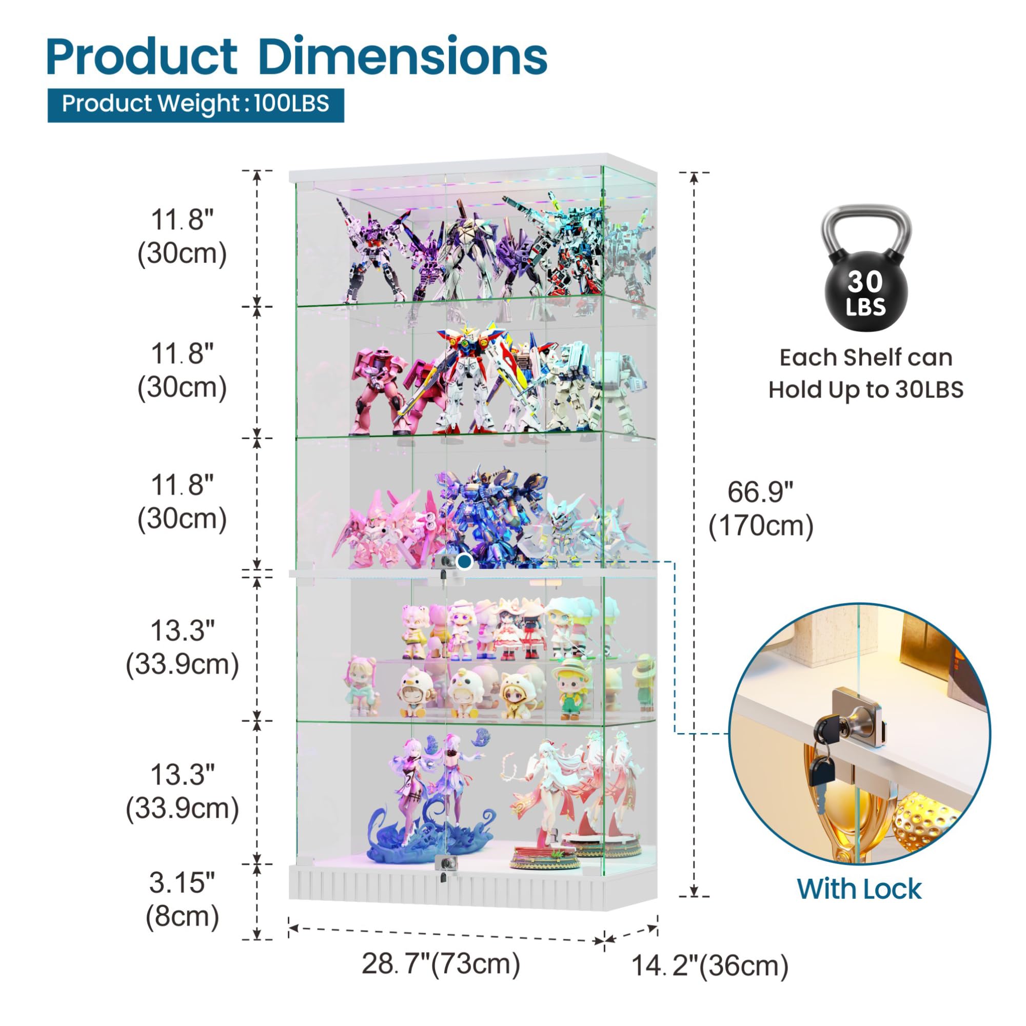 5 Tier Display Cabinet with RGB Lights and Glass Doors