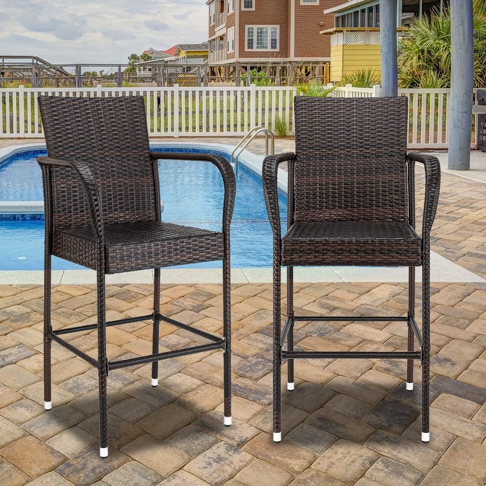 Wicker Bar Stools Outdoor Set of 2