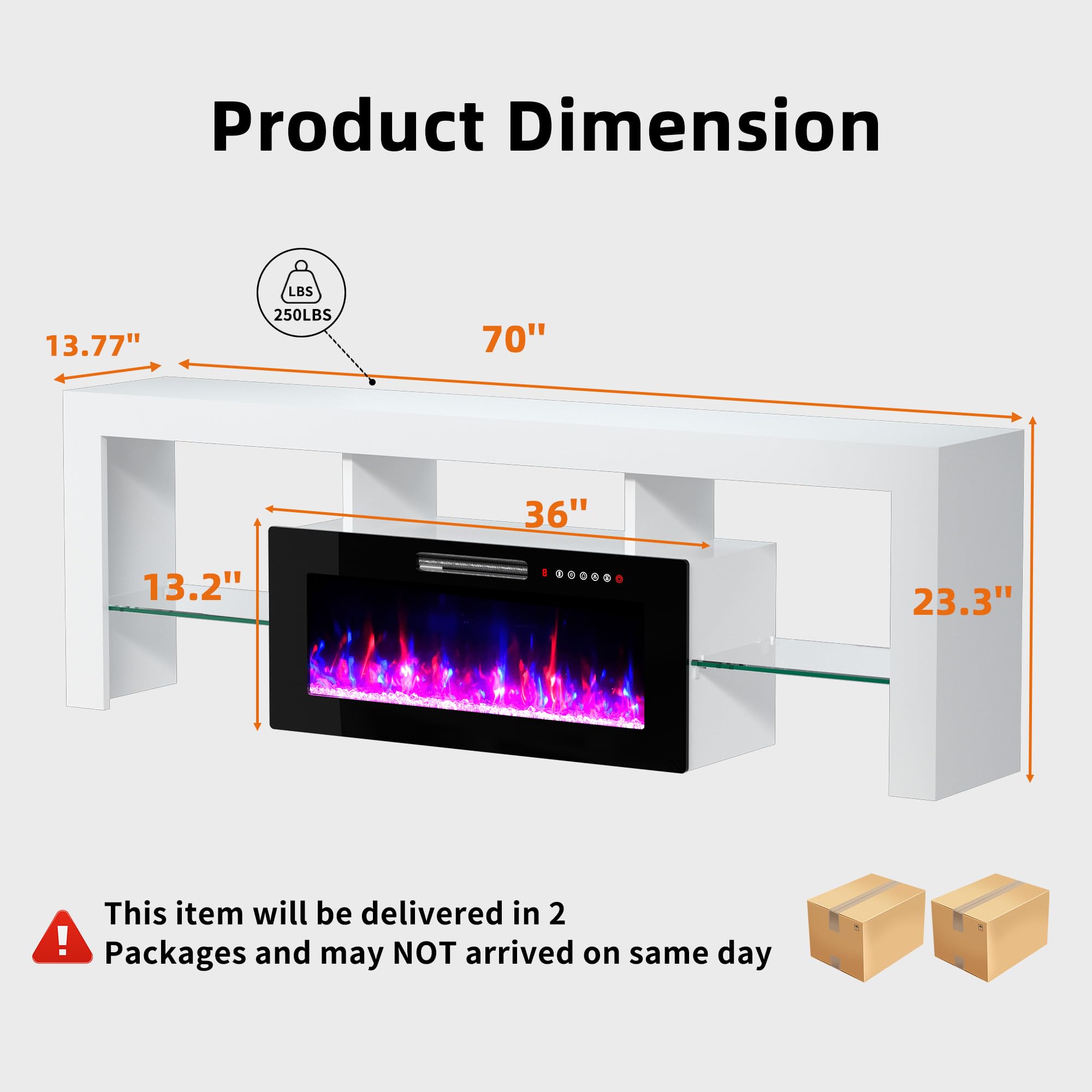 Modern White Fireplace TV Stand with LED Lights