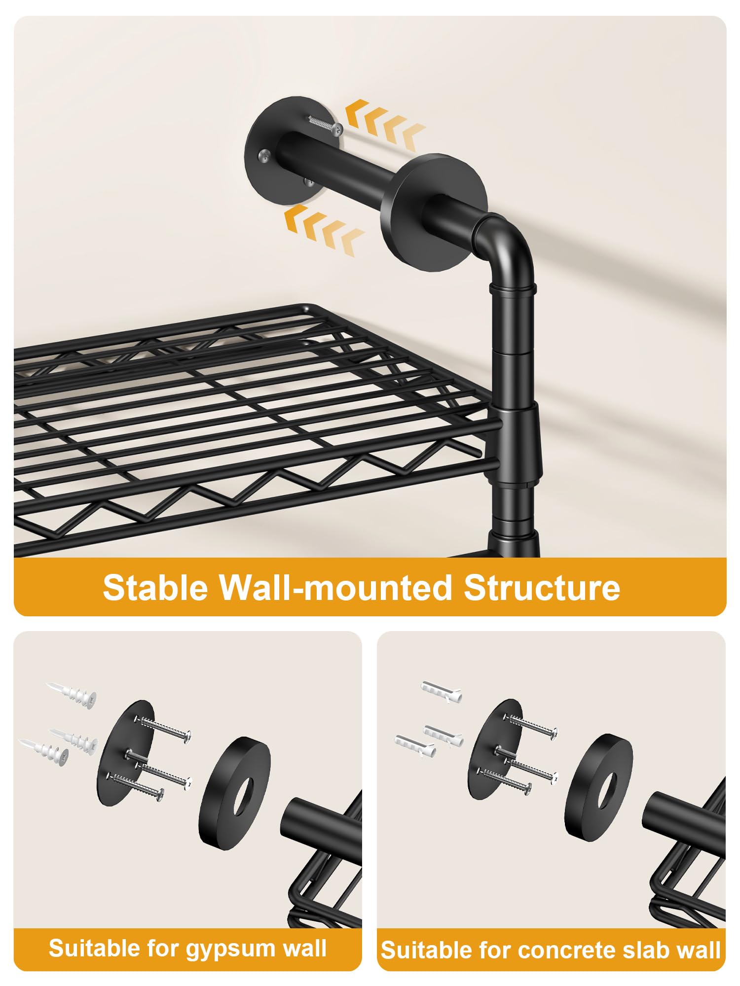 Wall Mounted Clothes Rack with 8 Shelves and 4 Hanger Rods