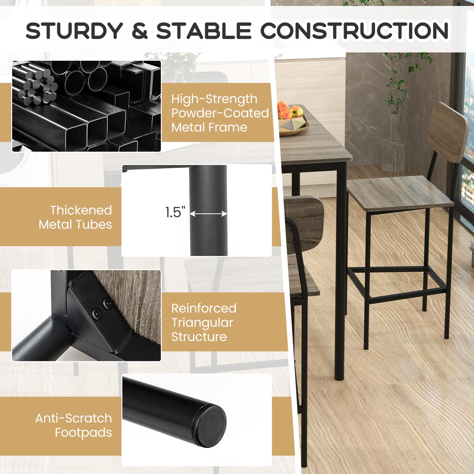 5-Piece Counter Height Dining Set with Bar Stools