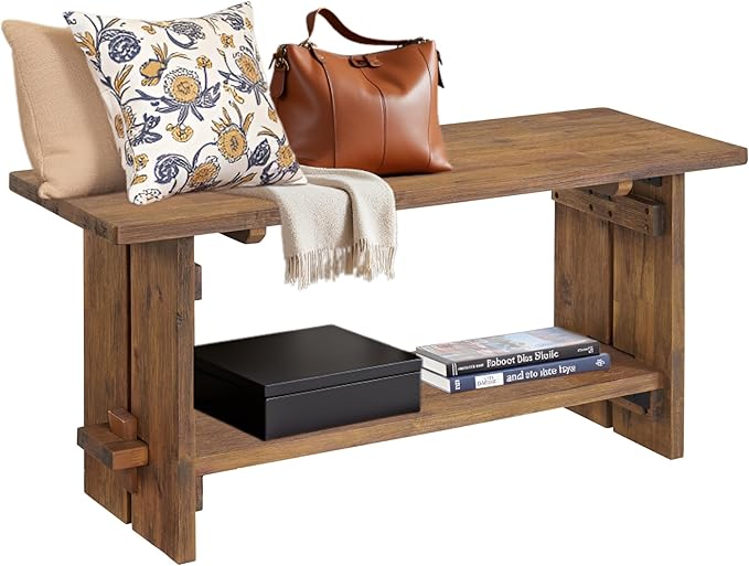 70" Acacia Wood Hall Tree with Bench & Storage