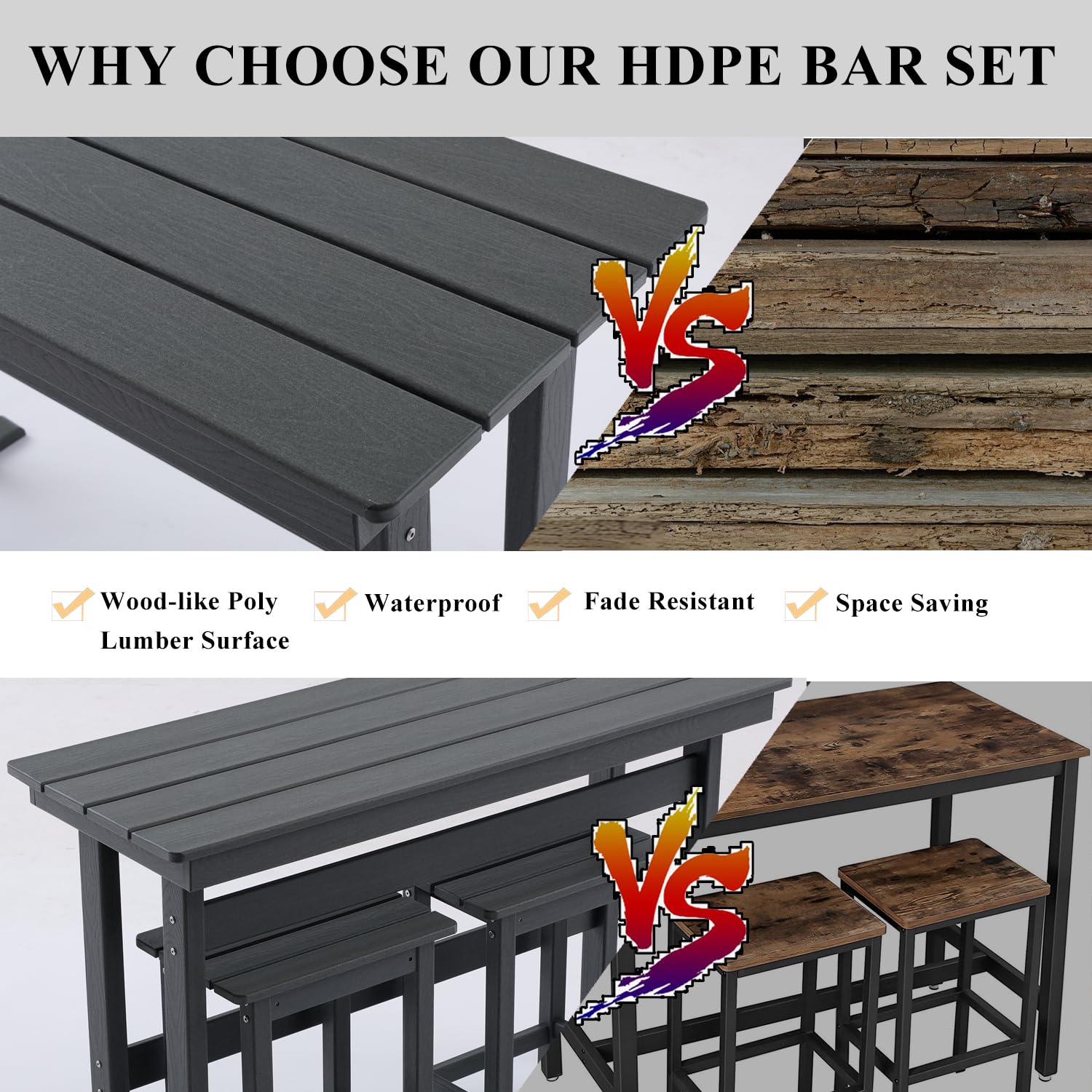 3 Piece HDPE Outdoor Bar Set with Stools