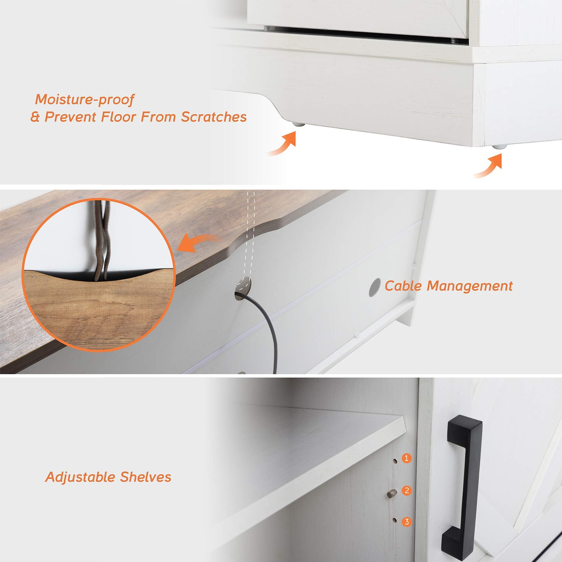 Modern Farmhouse 3-in-1 TV Stand for 95" TVs with Sliding Barn Doors