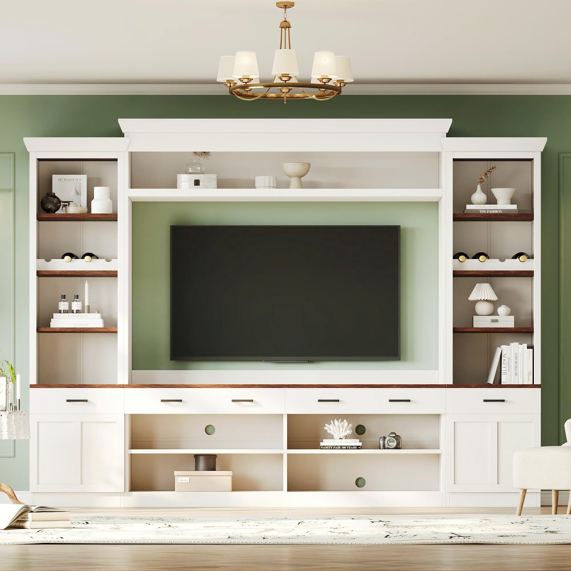 4-Piece TV Stand with Bookshelf & Wine Rack for 70" TVs