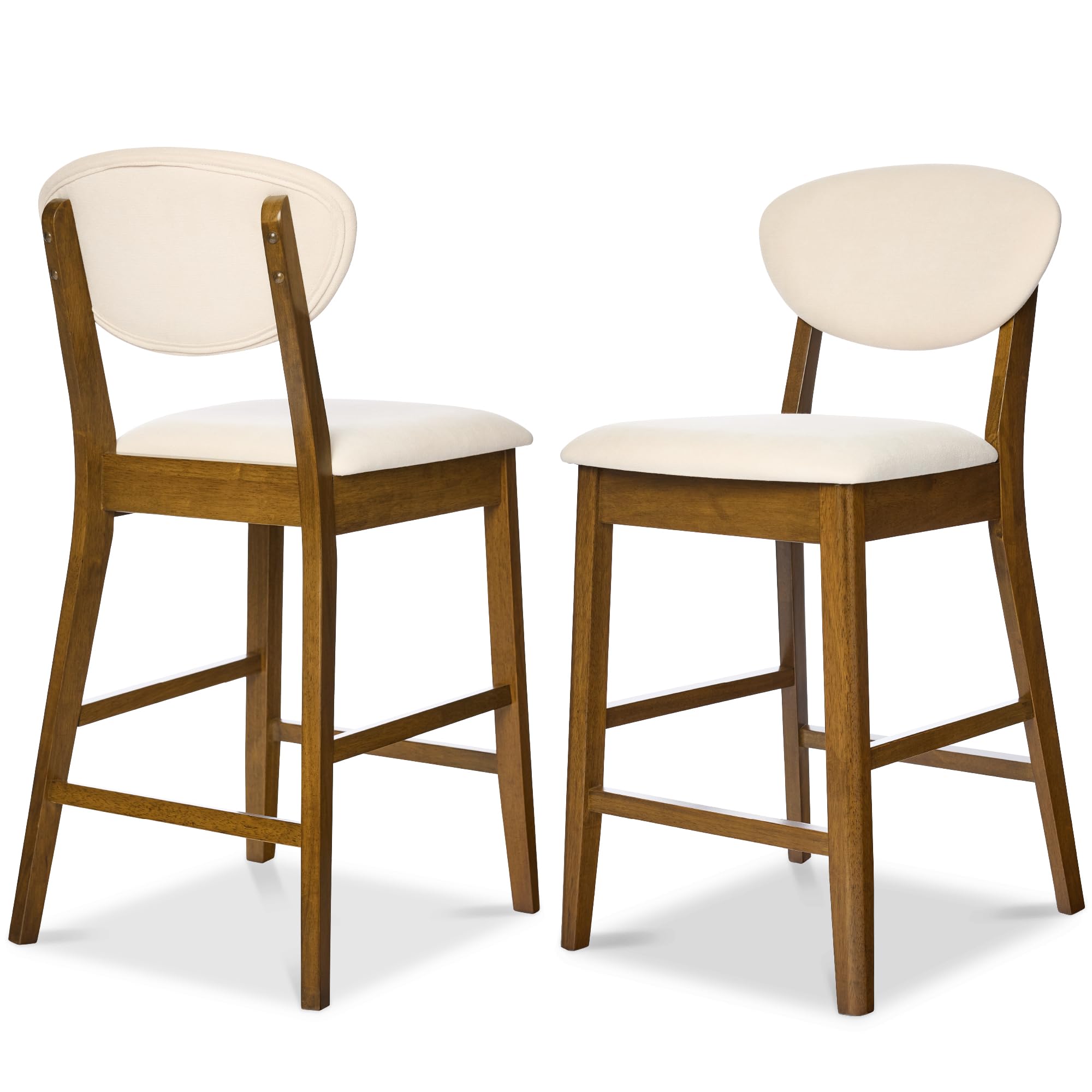 Counter-Height Bar Stools Set of 2 Mid-Century Modern Walnut Cream